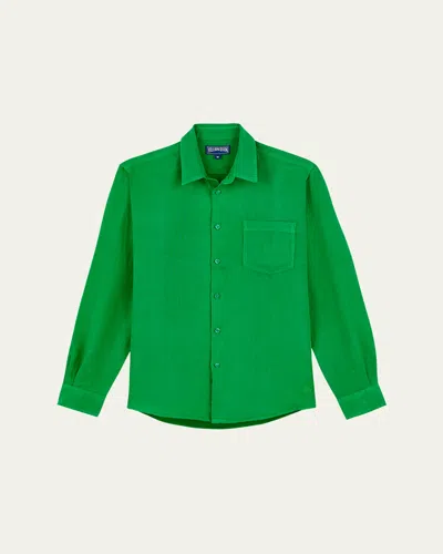 Vilebrequin Men's Caroubis Solid Linen Sport Shirt In Green
