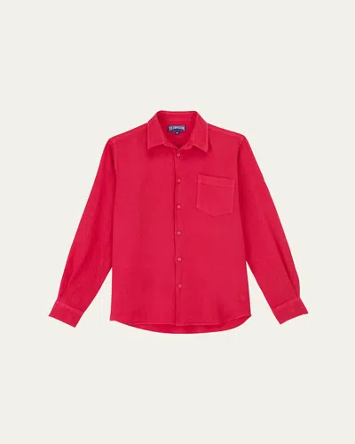 Vilebrequin Men's Caroubis Solid Linen Sport Shirt In Jasberry