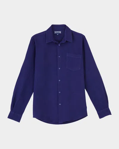 VILEBREQUIN MEN'S CAROUBIS SOLID LINEN SPORT SHIRT