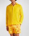 Vilebrequin Men's Caroubis Solid Linen Sport Shirt In Maïs