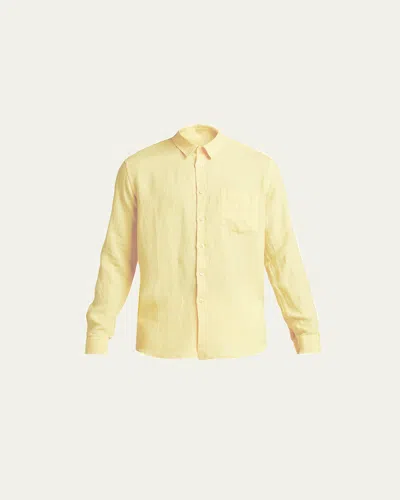 Vilebrequin Men's Caroubis Solid Linen Sport Shirt In Popcorn