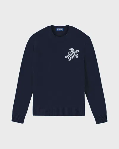 Vilebrequin Men Cotton And Cashmere Crewneck Sweater Turtle In Blue