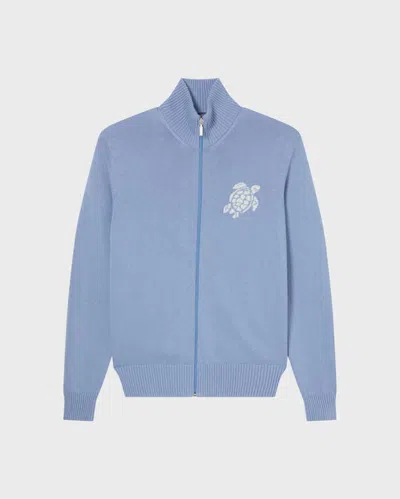 Vilebrequin Men Cotton And Cashmere Full Zip Sweater Turtle In Blue