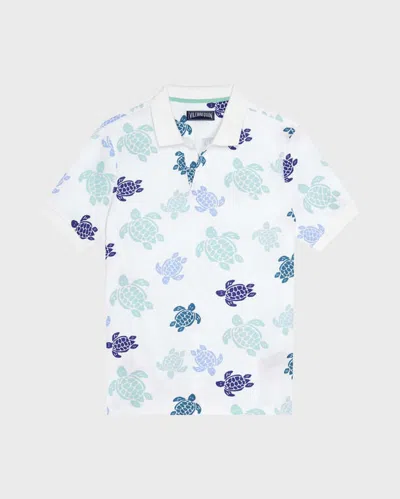 Vilebrequin Men Cotton Pique Polo Ronde Des Tortues Multicolores In White