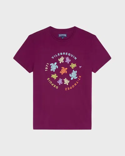 Vilebrequin Men Cotton T-shirt Tortues Multicolores In Purple