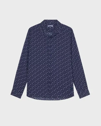 Vilebrequin Men Cotton Voile Shirt Micro Ronde Des Tortues In Blue