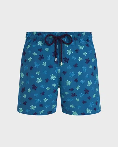 Vilebrequin Men Embroidered Swim Shorts Micro Ronde Des Tortues In Blue