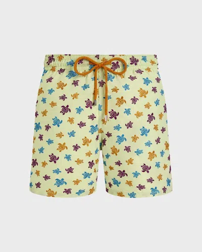 Vilebrequin Men Embroidered Swim Shorts Micro Ronde Des Tortues In Yellow