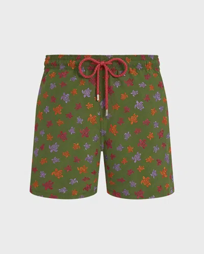 Vilebrequin Men Embroidered Swim Shorts Micro Ronde Des Tortues In Green