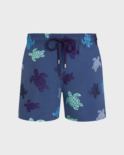 Vilebrequin Men Embroidered Swim Shorts Ronde Des Tortues In Blue