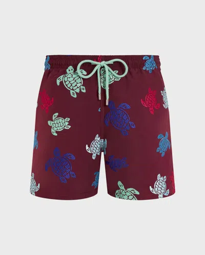 Vilebrequin Men Embroidered Swim Trunks Ronde Des Tortues In Multi