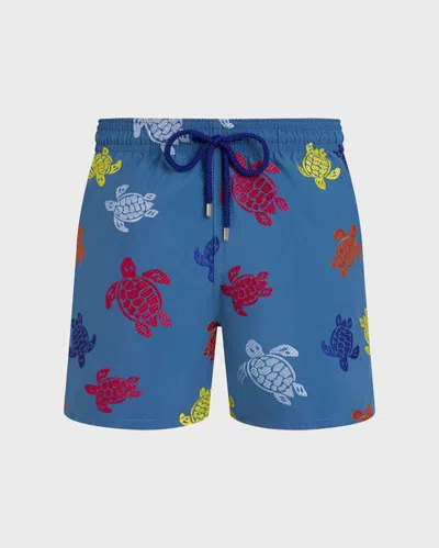 Vilebrequin Men Embroidered Swim Trunks Ronde Des Tortues In Blue