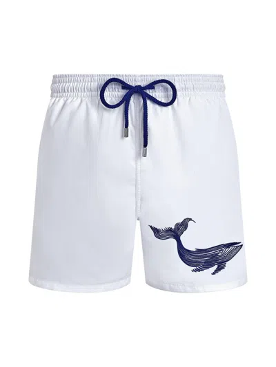 Vilebrequin Men Swim Shorts Embroidered Whale In White