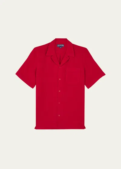 Vilebrequin Men's Garment-dyed Linen Camp Shirt In Reds