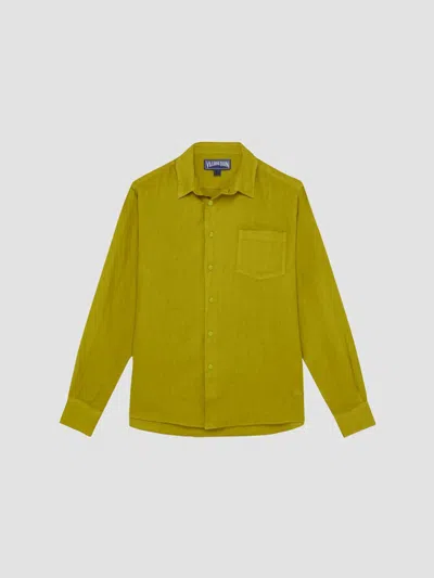 Vilebrequin Men's Garment-dyed Linen Shirt In Absinthe
