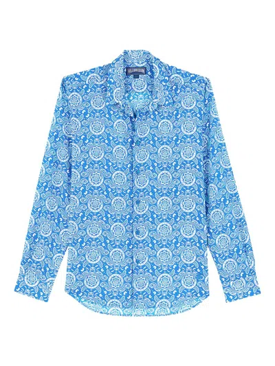 Vilebrequin Men's Graphic Turtle Button-front Shirt In Blue