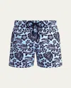Vilebrequin Men's Leaf-print Swim Shorts In Pacific Bl