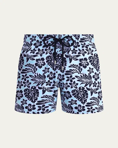 Vilebrequin Men's Leaf-print Swim Shorts In Pacific Bl