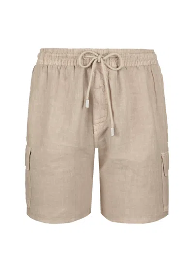 Vilebrequin Men Linen Bermuda Short Cargo Pockets Safari Beige In Pink