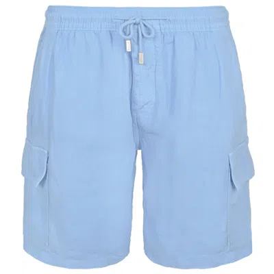 Vilebrequin Men Linen Bermuda Shorts Cargo Pockets Divine Blue