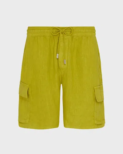 Vilebrequin Men Linen Bermuda Shorts Cargo Pockets In Green