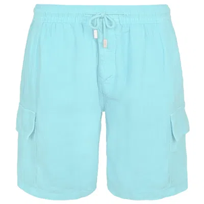 Vilebrequin Men Linen Bermuda Shorts Cargo Pockets In Light Blue