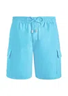 Vilebrequin Men Linen Bermuda Shorts Cargo Pockets In Santorini Blue