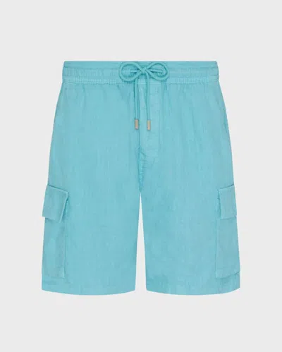 Vilebrequin Men Linen Bermuda Shorts Cargo Pockets In Purple