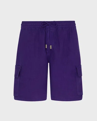 Vilebrequin Men Linen Bermuda Shorts Cargo Pockets In Purple