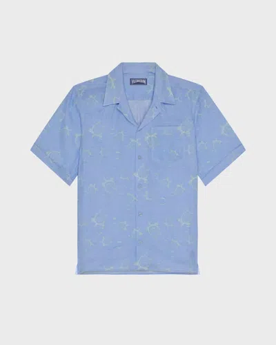 Vilebrequin Men Linen Bowling Shirt Bubble 3d In Blue