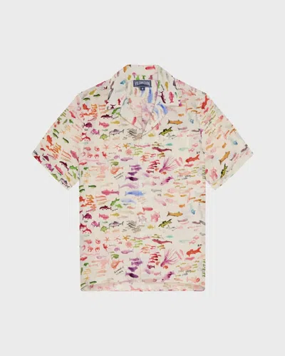 Vilebrequin Vbq X Fabrice Hyber Pescador Linen Bowling Shirt In White
