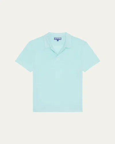 Vilebrequin Men's Linen Jersey Johnny Collar Polo Shirt In Blue