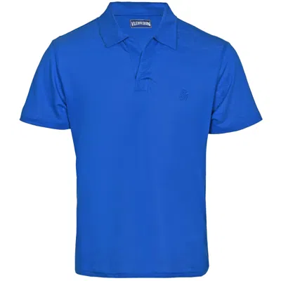 Vilebrequin Men Linen Jersey Polo Shirt Solid Palace Blue
