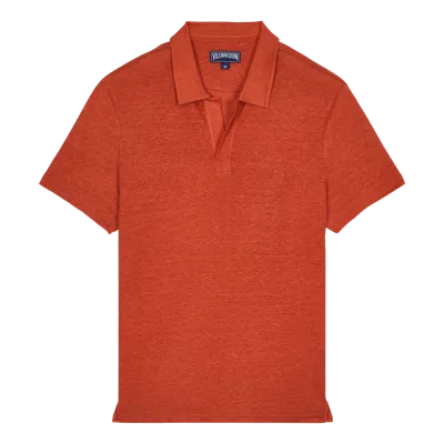 Vilebrequin Men Linen Jersey Polo Shirt Solid Red In Orange