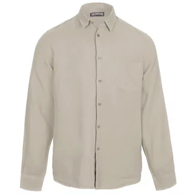 Vilebrequin Men Linen Mineral Dye Shirt Solid Eucalyptus Green In Neutral