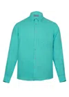 Vilebrequin Men Linen Shirt Solid Vert In Green
