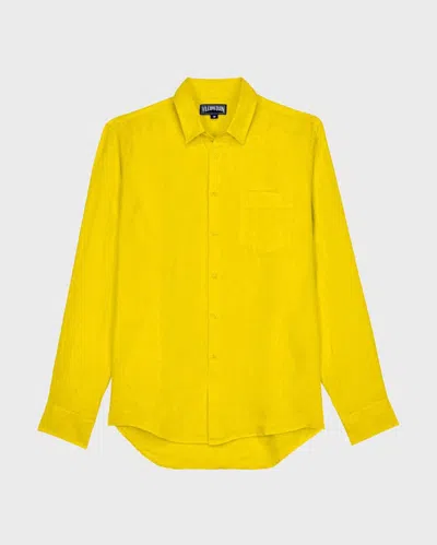 Vilebrequin Men Linen Shirt Solid In Yellow