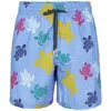 Vilebrequin Men Long Swim Shorts Ronde Des Tortues Multicolores In Blue