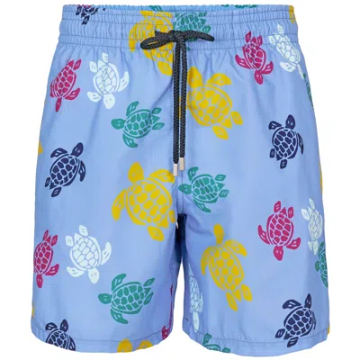 Vilebrequin Men Long Swim Shorts Ronde Des Tortues Multicolores In Blue