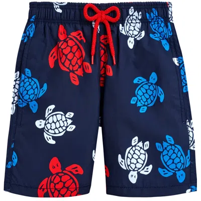 Vilebrequin Men Long Swim Shorts Ronde Des Tortues Navy Blue