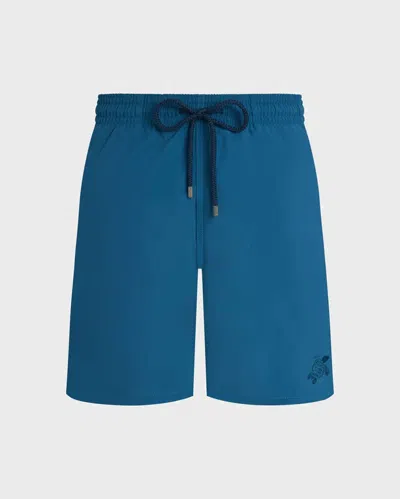 Vilebrequin Men Long Swim Shorts Water-reactive Micro Ronde Des Tortues In Blau