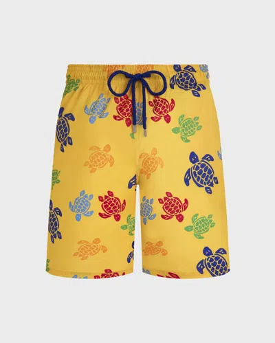 Vilebrequin Ultraleichte Und Verstaubare, Lange Tortues Multicolores Badeshorts Für Herren In Gelb