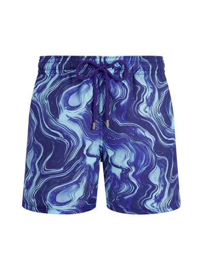Vilebrequin Drawstring Patterned Swim Shorts In Blue