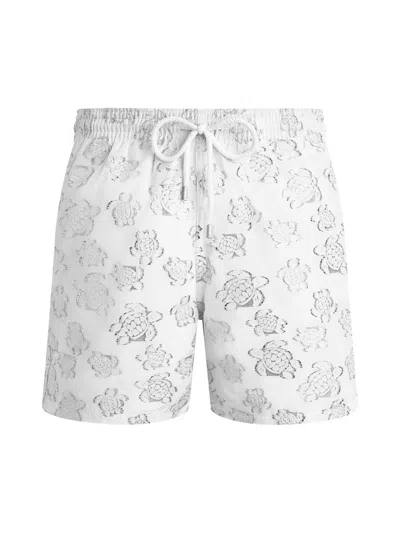 Vilebrequin Moopea Straight-leg Mid-length Metallic-jacquard Swim Shorts In White