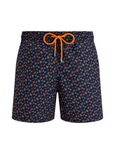 Vilebrequin Men Long Swim Shorts Micro Ronde Des Tortues In Orange