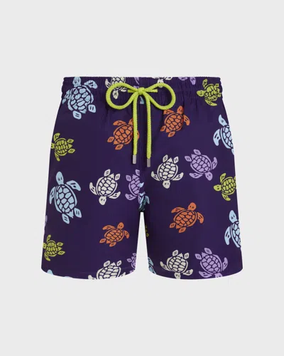 Vilebrequin Men Micro-perforated Ultra-light And Packable Swim Shorts Tortues Multicolores Violet In Purple