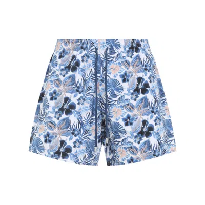 Vilebrequin White Island Flowers Polyamide Swim Shorts In Blue