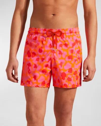 Vilebrequin Moorise Swim Short Stretch New Leopard Apricot Orange In Abricot