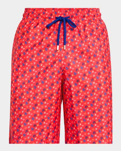 Vilebrequin Men's Okohina Mini Turtle Swim Trunks In Red