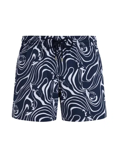 Vilebrequin Moorise Straight-leg Mid-length Printed Swim Shorts In Blue